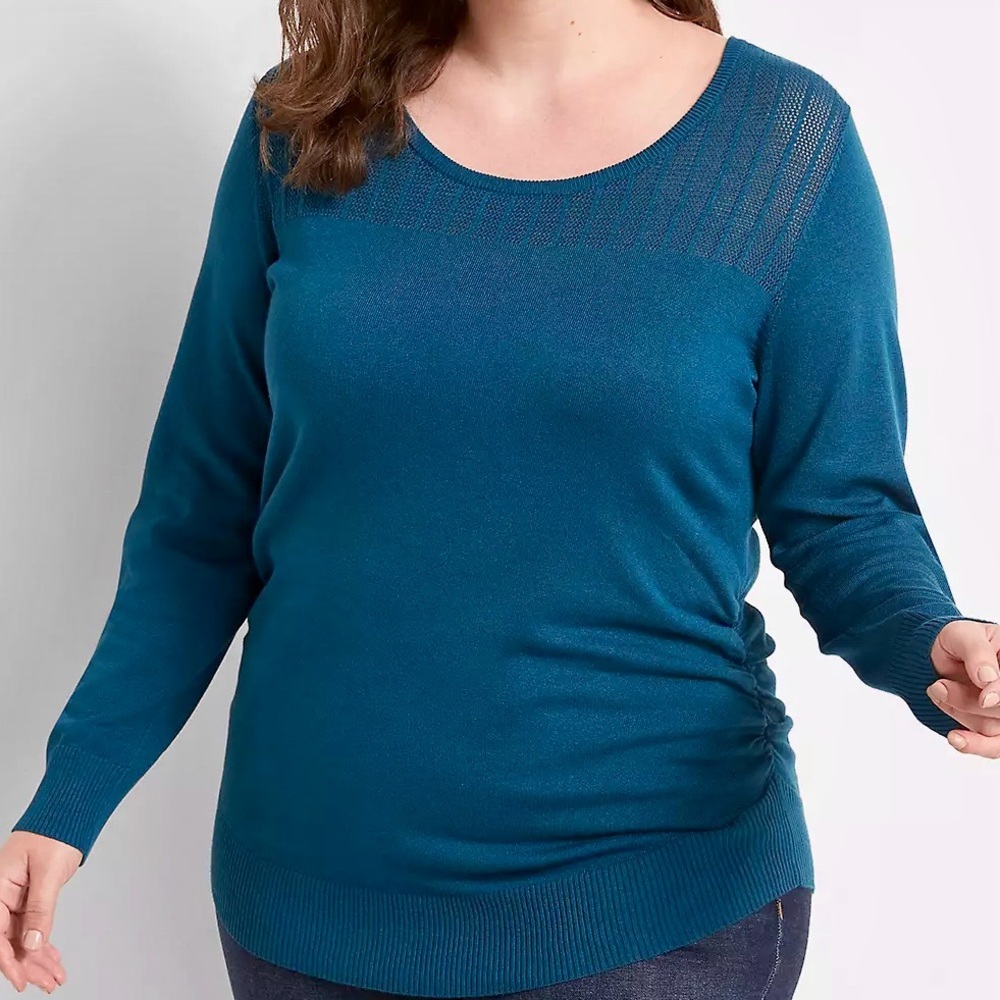 NWT Lane Bryant ‘Pointelle Ruched-Side Sweater’ in “Legion Blue” Plus Size 14/16